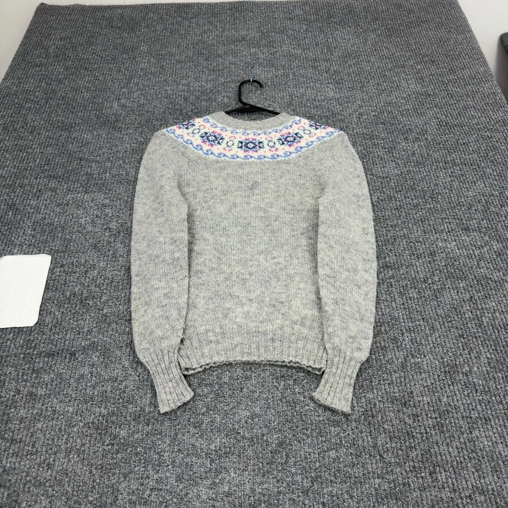 Vintage Deans of Scotland Sweater Womens 34 Gray Wool Fair Isle Crewneck Retro